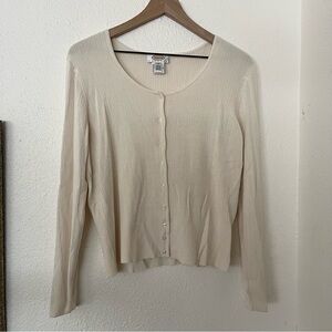 VTG Silk Blend Cream Button-Up Cardigan